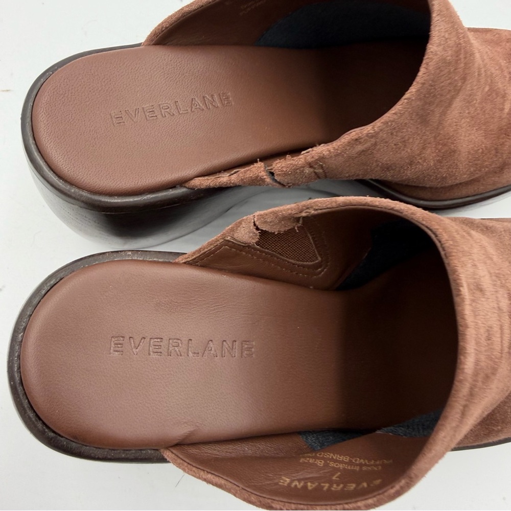 NEW Everlane Dark Umber Brown Suede Wooden Puffa Platform Clog 7 - Picture 13 of 16